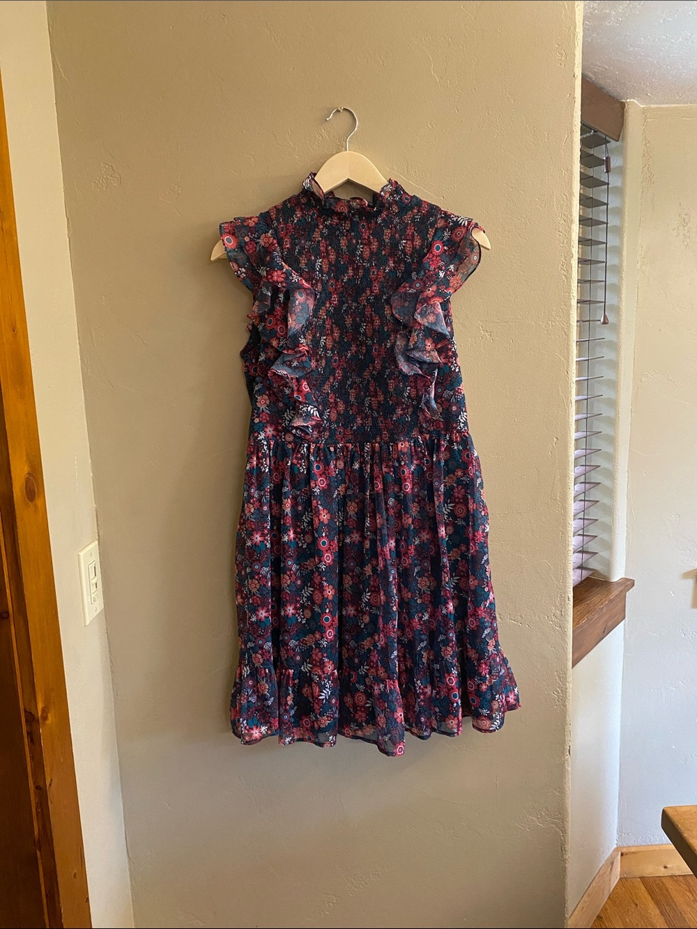 Ranna Gill Navy Floral Ruffle Dress